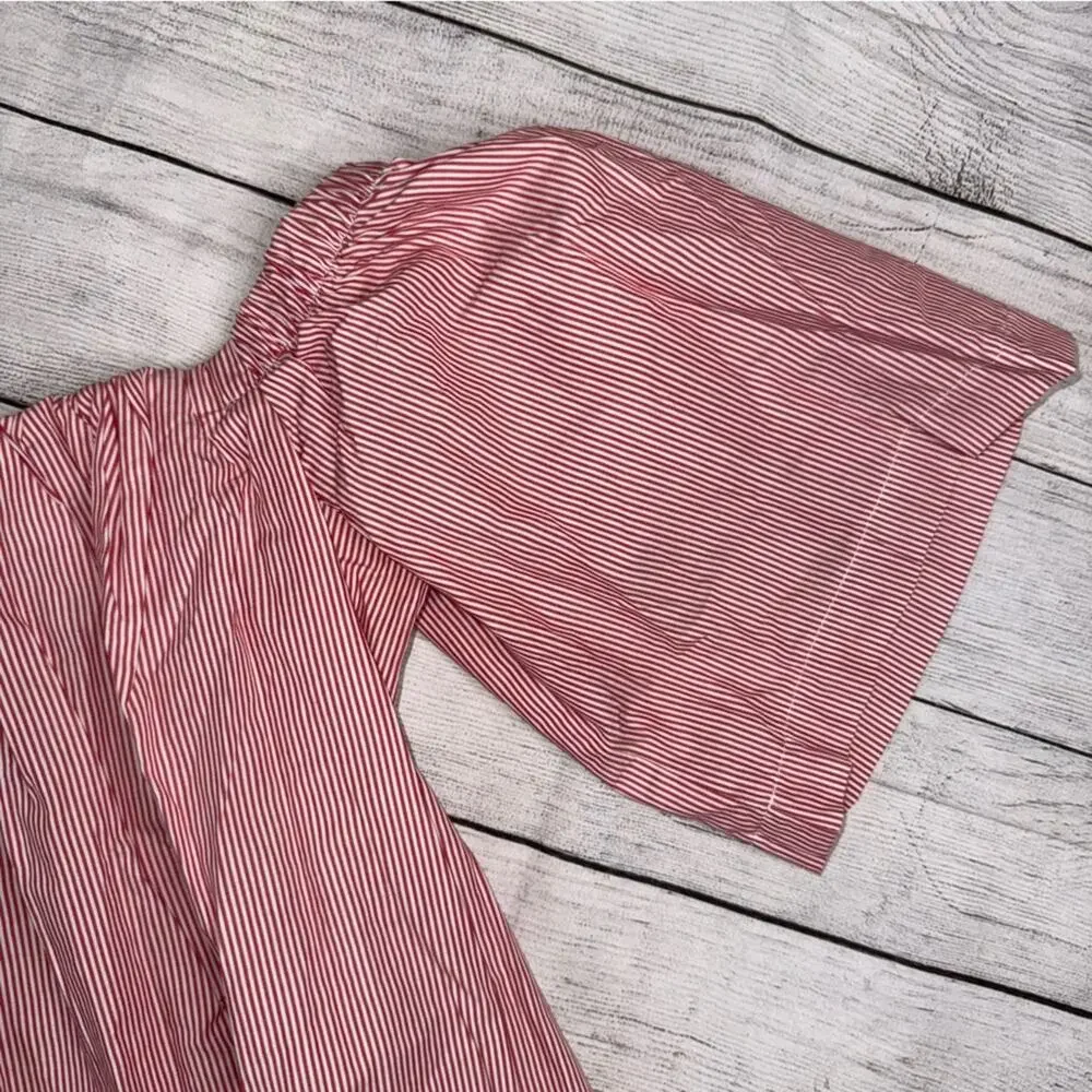 Reformation Women's Red and White Pinstripe Off the Shoulder Top Size XS